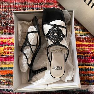 Franco Sarto Black Strappy Square Toe Heels